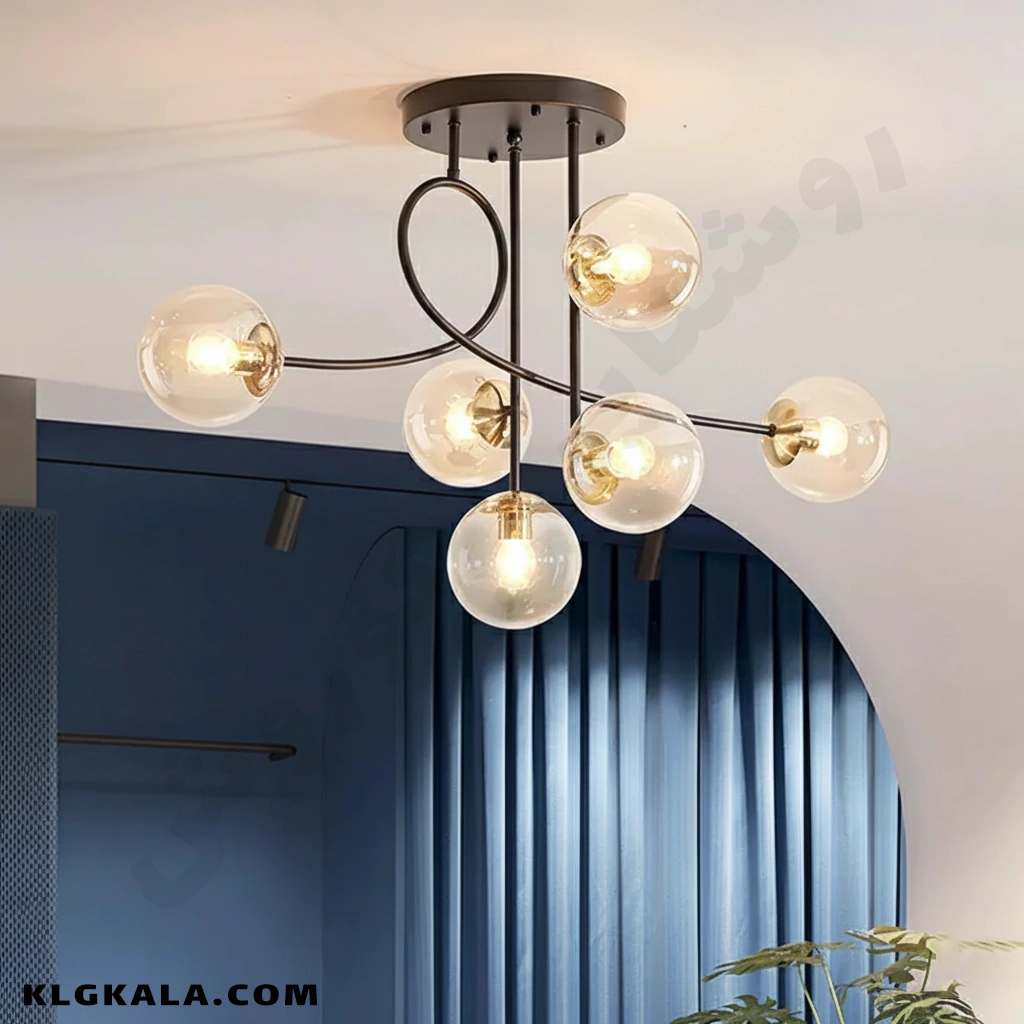 klg-mu-l-0084-5 لوستر مولکولی طرح موج 6 شعله - Image 1