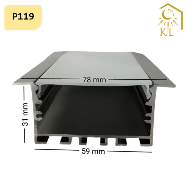 P119 قاب چراغ لاینی توکار کد P119 رویه 78 میلیمتری برش 59 میلیمتری